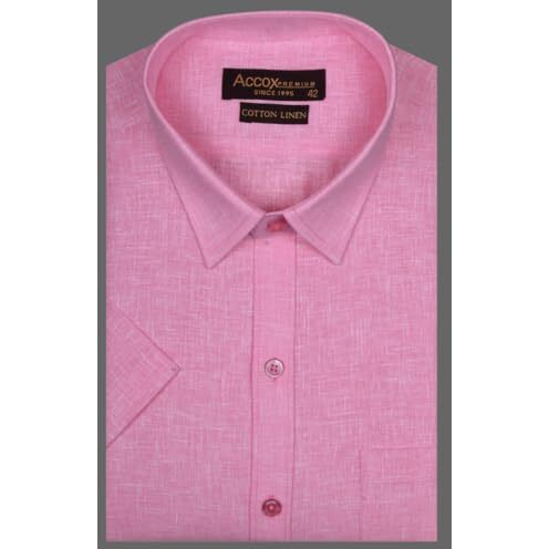 Accox Men's Breathable Cotton Linen Half Sleeves Solid Plain Regular Fit Formal Shirt For Men (Gcr233_42) Pink