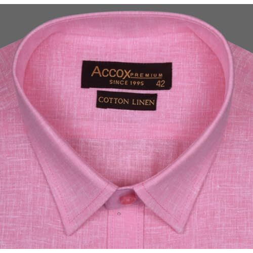 Accox Men's Breathable Cotton Linen Half Sleeves Solid Plain Regular Fit Formal Shirt For Men (Gcr233_42) Pink
