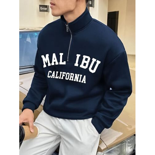 Maniac||Fullsleeve Tshirts For Men||High Neck||Half Zipper||Regular Fit Tshirts For Men Navy