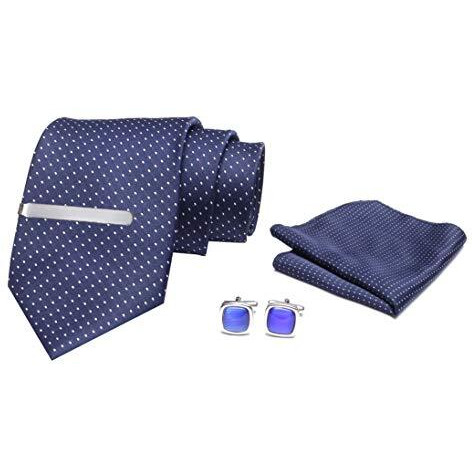 Axlon Dt001 MenS Necktie Set With Micro Polyester Silk Tie, Clip, Pocket Square & Cufflinks For Wedding Party & Business Meeting Formal Tie Set (Set Of 5)