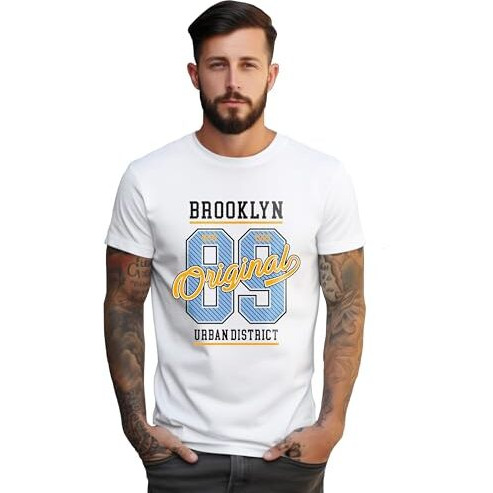 Peppyzone Men's Regular Fit Number Printed Designer T Shirts For Men (5Xl, White)