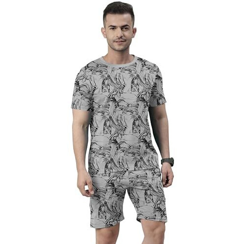 Yagnapurush Men's Casual Summernightdress Men Softcotton Polylycra Digitalprinted Casual Sleepwear&Launge(Lounge) Wear,Regularfit Roundneck Short Sleeves Tshirt Shorts Pairset Classic Pajama Stylish