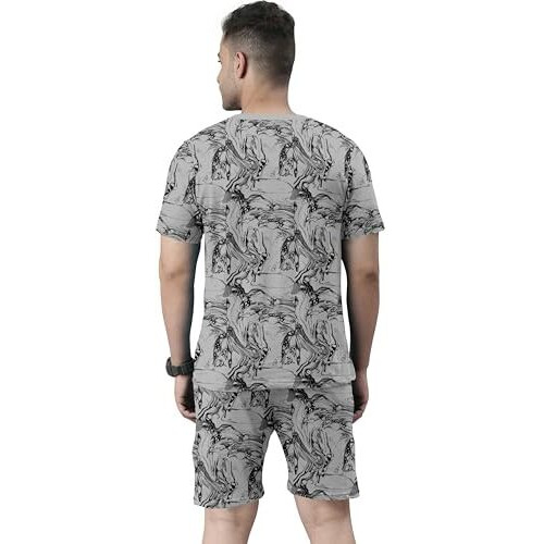 Yagnapurush Men's Casual Summernightdress Men Softcotton Polylycra Digitalprinted Casual Sleepwear&Launge(Lounge) Wear,Regularfit Roundneck Short Sleeves Tshirt Shorts Pairset Classic Pajama Stylish