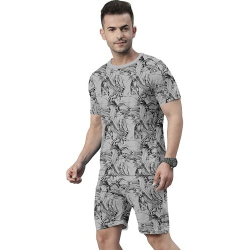 Yagnapurush Men's Casual Summernightdress Men Softcotton Polylycra Digitalprinted Casual Sleepwear&Launge(Lounge) Wear,Regularfit Roundneck Short Sleeves Tshirt Shorts Pairset Classic Pajama Stylish