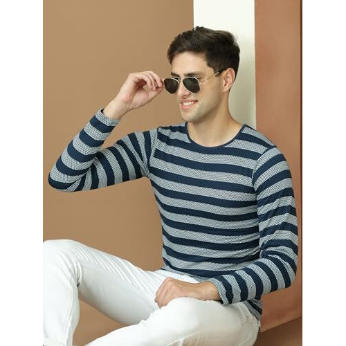 Vimal Jonney Regular Fit Navy Men Fullsleeve Tshirts(Pack Of 1) Vimal63069