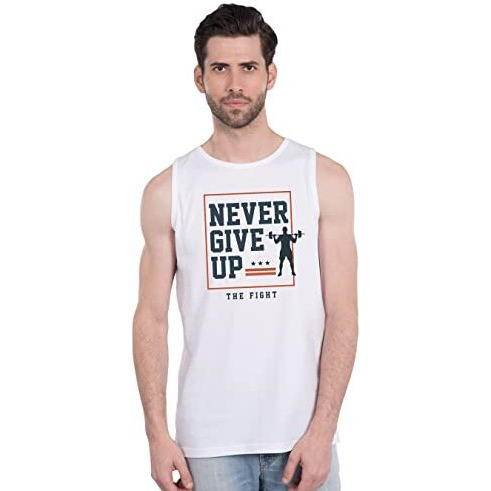 Bewakoof Men's Typography 100% Cotton Vest - Regular Fit, Round Neck, Sleeveless White