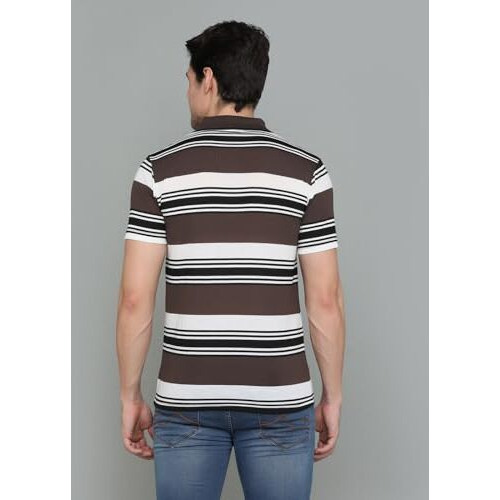 Inkkr Striped Men's Polo Neck (Brown-Grey) T-Shirt