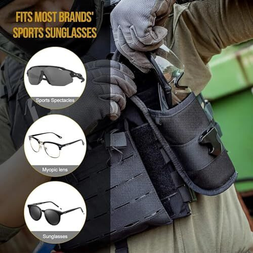 Arura (Label) Tactical Molle Eyeglass Glasses Pouch With Belt Clip Sunglasses Carry Case Bag (Black)