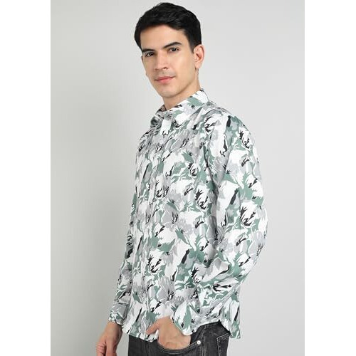 Inkkr Men's Regular Fit Striped Printed Spread Collar Stylish Shirt | Shirts For Man | Men Shirts Full Sleeves | (06Multi) L