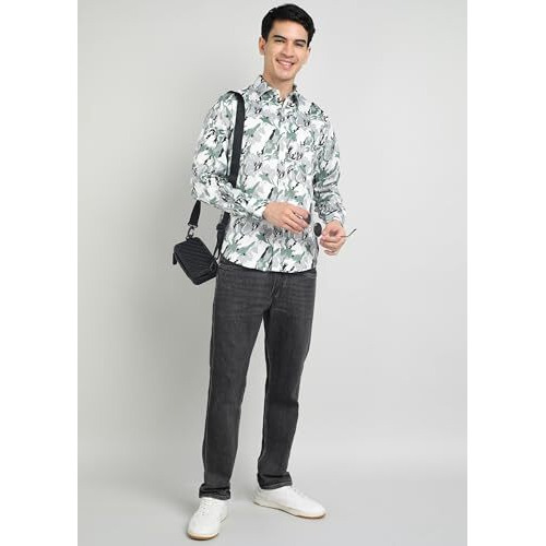 Inkkr Men's Regular Fit Striped Printed Spread Collar Stylish Shirt | Shirts For Man | Men Shirts Full Sleeves | (06Multi) L