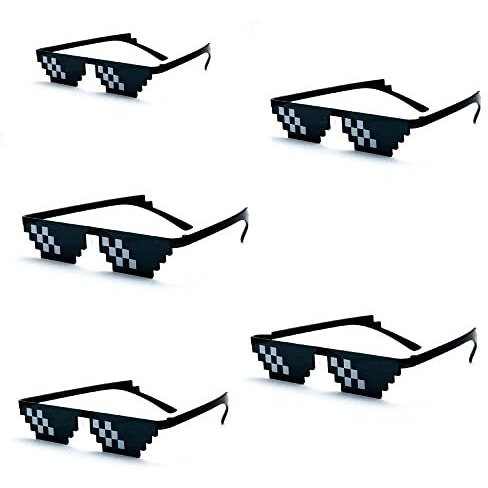 Eitheo Unisex Rimless Deal With Thug Life Square Sunglass With Polygonal 8 Bits Style Pixel And Nose Pad (Pack 5, Thug Cool)