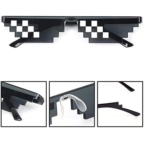 Eitheo Unisex Rimless Deal With Thug Life Square Sunglass With Polygonal 8 Bits Style Pixel And Nose Pad (Pack 5, Thug Cool)