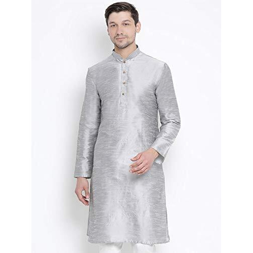 Vastramay Men's Cotton Silk Blend Kurta-New Grey