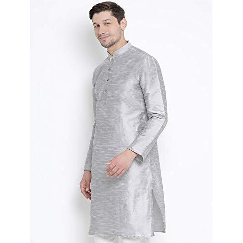Vastramay Men's Cotton Silk Blend Kurta-New Grey