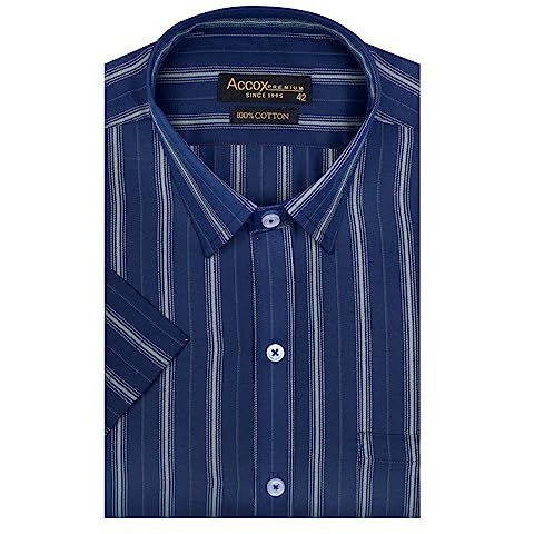 Accox Men's Cotton Half Sleeves Dark Striped Regular Fit Formal Shirt For Men(Gcr144_40) Blue