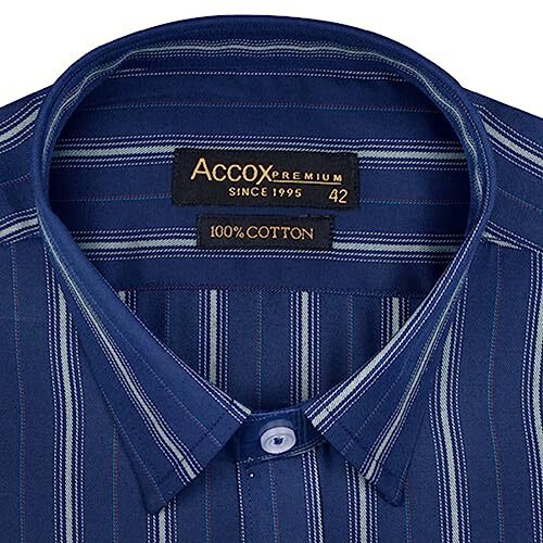 Accox Men's Cotton Half Sleeves Dark Striped Regular Fit Formal Shirt For Men(Gcr144_40) Blue