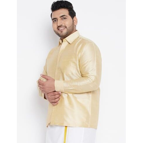 Vastramay Plus Men's Gold Silk Blend Ethnic Shirt - 5Xl_Vplusmsh002Go_50