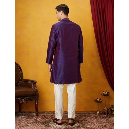 Symbol Premium Men's Festive Kurta Pant Set (2Pcs) (Sp-M-A24-Et-503_Maroon/Navy_Xl)