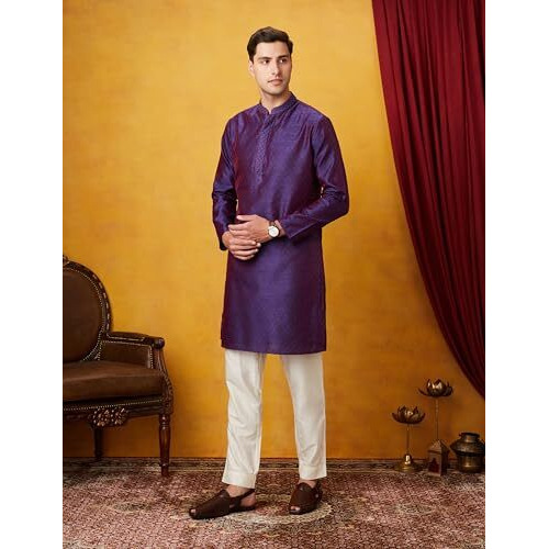 Symbol Premium Men's Festive Kurta Pant Set (2Pcs) (Sp-M-A24-Et-503_Maroon/Navy_Xl)