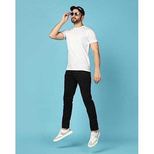 Inkkr Men's Solid Round Neck Polyester White T-Shirt