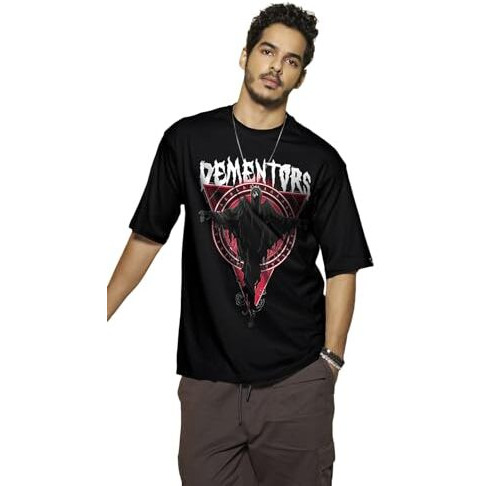 Bewakoof Men's Graphic Printed 100% Cotton T-Shirt - Oversized Fit, Round Neck, Half Sleeves_589145_Black_M