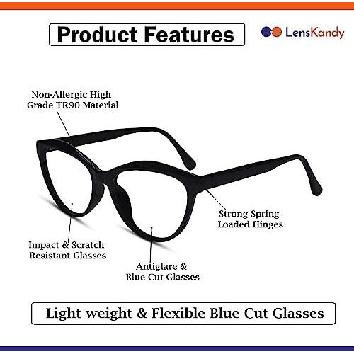 Lenskandy Cat Eye Reading Glasses For Women | Scratch Reistant Blue Cut Lenses | Uv Blocking Glasses | Available Power +1.00 1.25 1.50 1.75 2.00 2.25 2.50 2.75 3.00 3.50 4.00 | Black |3