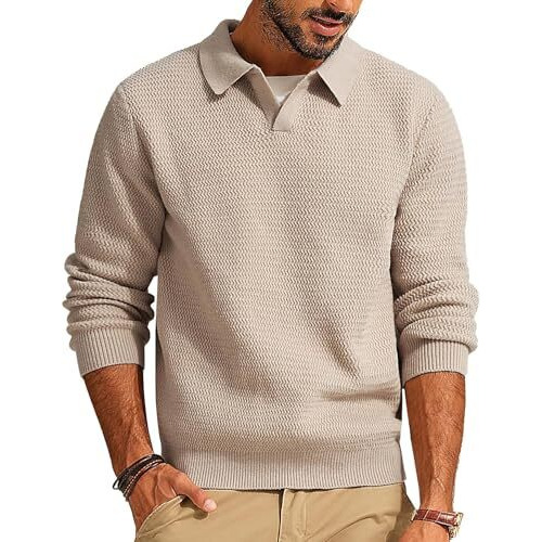 Denimholic Men's Cotton Knitted Full Sleeve Collar Polo Sweater For Men, Pullover Sweaters For Men Winter, (In, Alpha, L, Coco)