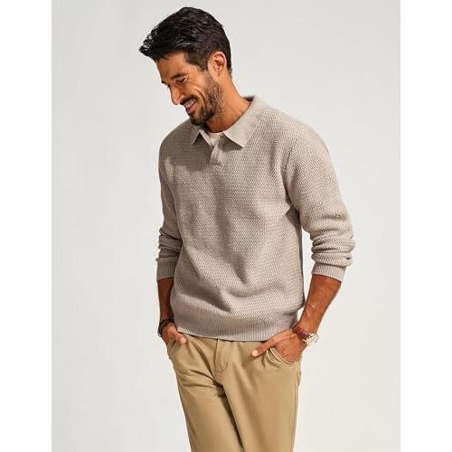 Denimholic Men's Cotton Knitted Full Sleeve Collar Polo Sweater For Men, Pullover Sweaters For Men Winter, (In, Alpha, L, Coco)