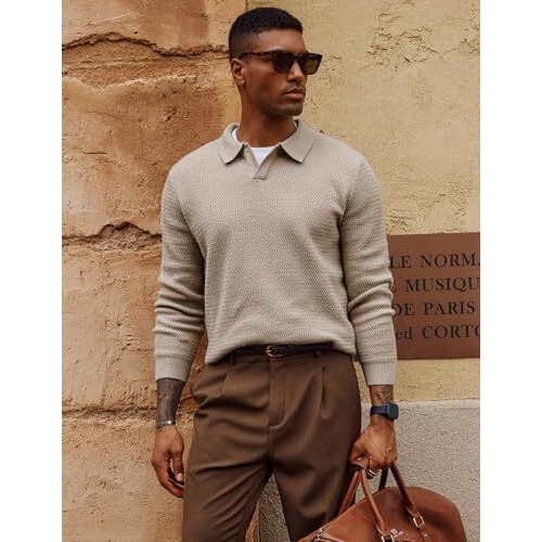 Denimholic Men's Cotton Knitted Full Sleeve Collar Polo Sweater For Men, Pullover Sweaters For Men Winter, (In, Alpha, L, Coco)
