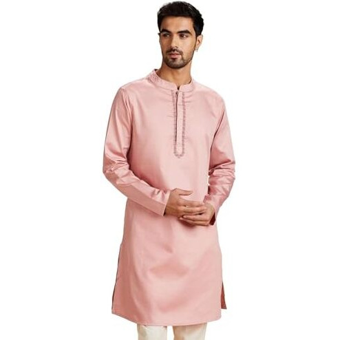Amazon Brand - Symbol Cotton Banded Collar Men's Kurtas (Symethlkur-6_Light Pink_Large)