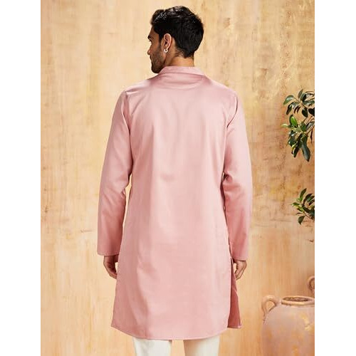 Amazon Brand - Symbol Cotton Banded Collar Men's Kurtas (Symethlkur-6_Light Pink_Large)