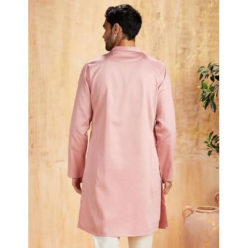 Amazon Brand - Symbol Cotton Banded Collar Men's Kurtas (Symethlkur-6_Light Pink_Large)