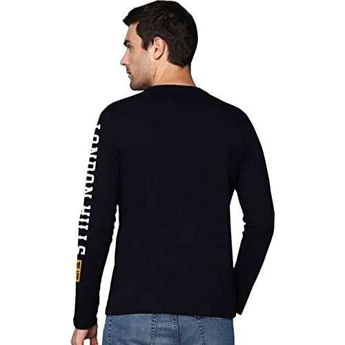 London Hills Printed Men's Round Neck Black Full Sleeve T Shirt