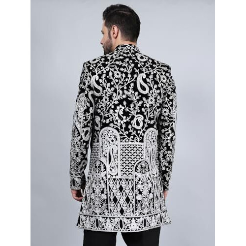 Wintage Embroidered Velvet Black Bandhgala - 40 / Medium - Blazer1559