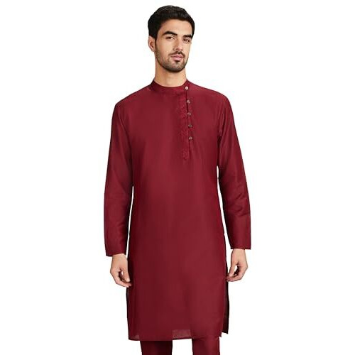 Amazon Brand - Symbol Men's Rayon Festive Embellished Long Kurta (Regular Fit) (Sy-A22-Mna-Etk-02_Maroon_M)