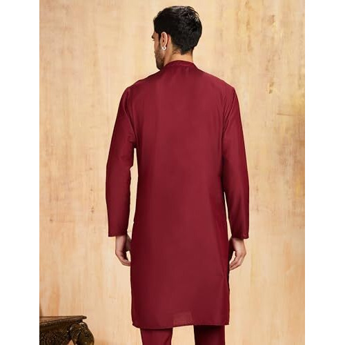Amazon Brand - Symbol Men's Rayon Festive Embellished Long Kurta (Regular Fit) (Sy-A22-Mna-Etk-02_Maroon_M)