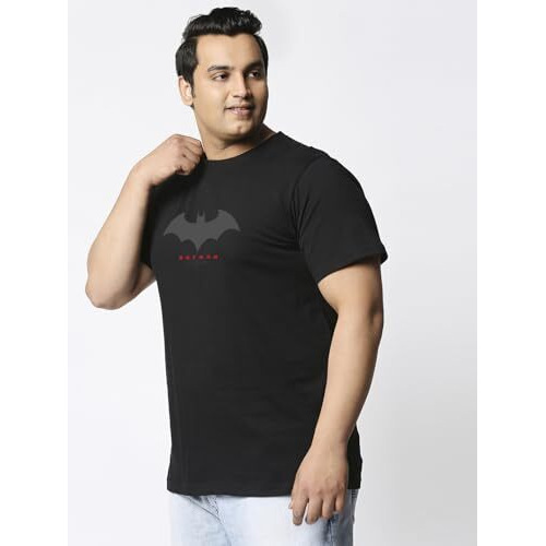 Bewakoof Men's Printed 100% Cotton Plus Size T-Shirt - Regular Fit, Round Neck, Half Sleeves Black