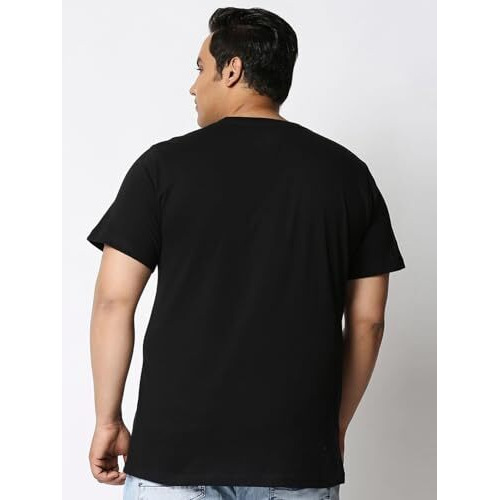 Bewakoof Men's Printed 100% Cotton Plus Size T-Shirt - Regular Fit, Round Neck, Half Sleeves Black