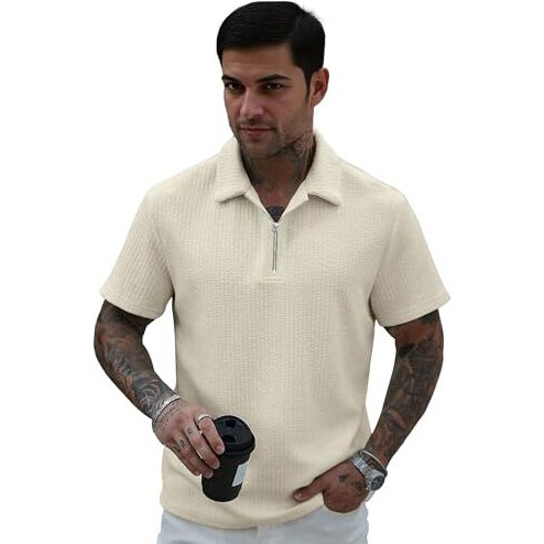 Jump Cuts Mens Textured Polo Neck Neck Half Sleeve Light Grey Polyester T-Shirt