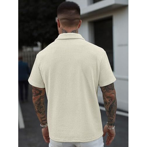 Jump Cuts Mens Textured Polo Neck Neck Half Sleeve Light Grey Polyester T-Shirt