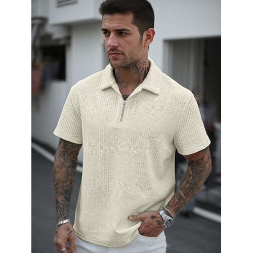 Jump Cuts Mens Textured Polo Neck Neck Half Sleeve Light Grey Polyester T-Shirt