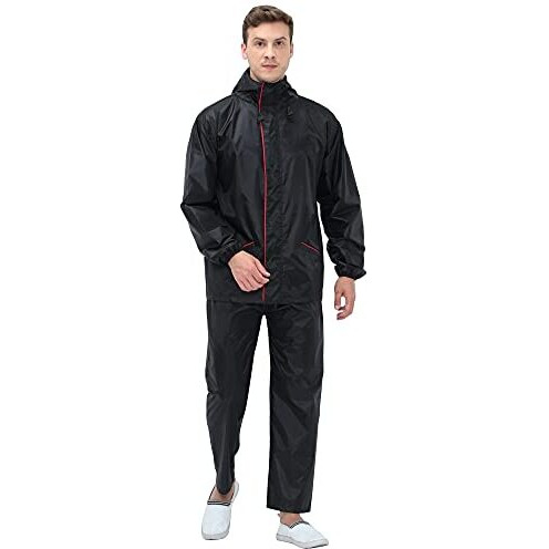 Vrojass Black Rain Coat For Men 100% Waterproof With Hood_Set Of Top And Bottom Packed In A Storage Bag(Vrorc-Bk-M)