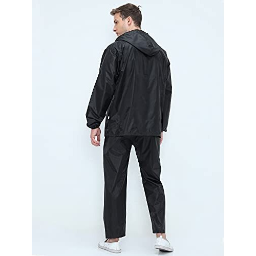Vrojass Black Rain Coat For Men 100% Waterproof With Hood_Set Of Top And Bottom Packed In A Storage Bag(Vrorc-Bk-M)