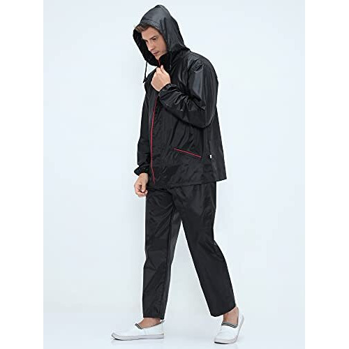 Vrojass Black Rain Coat For Men 100% Waterproof With Hood_Set Of Top And Bottom Packed In A Storage Bag(Vrorc-Bk-M)