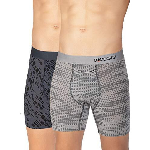 Damensch MenS Zero Ride Up Deo-Soft Anti-Bacterial Printed Boxer Briefs- Dashed Silver, Hybrid Grey- Xx-Large