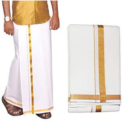 Prakasam Cotton Mens White Jari Cotton Dhoti And Angavastram Set (1.30X2.00 Meter Dhoti, 36X1.80 Towel)-(White-002)