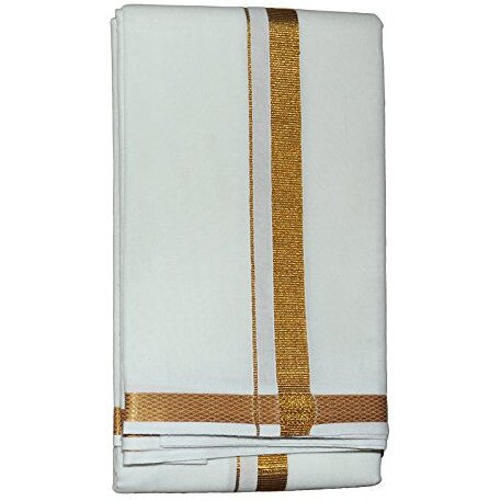 Prakasam Cotton Mens White Jari Cotton Dhoti And Angavastram Set (1.30X2.00 Meter Dhoti, 36X1.80 Towel)-(White-002)