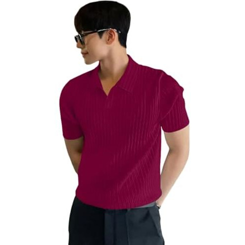 Greciilooks Mens Casual Cotton Lycra Blend Regular Fit T-Shirt (Wine, Xx-Large)