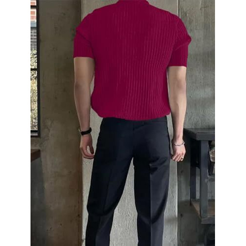 Greciilooks Mens Casual Cotton Lycra Blend Regular Fit T-Shirt (Wine, Xx-Large)
