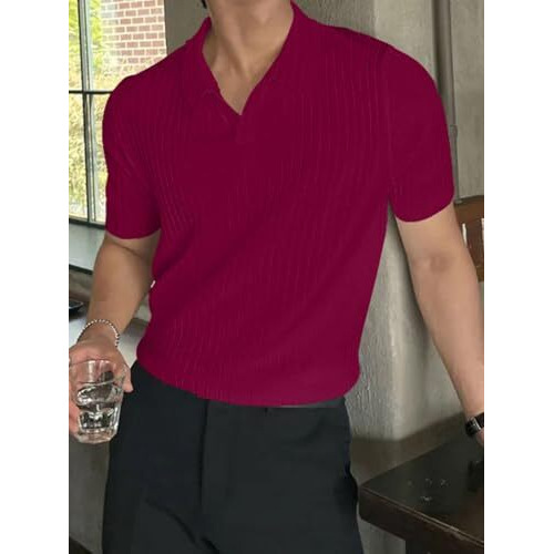 Greciilooks Mens Casual Cotton Lycra Blend Regular Fit T-Shirt (Wine, Xx-Large)